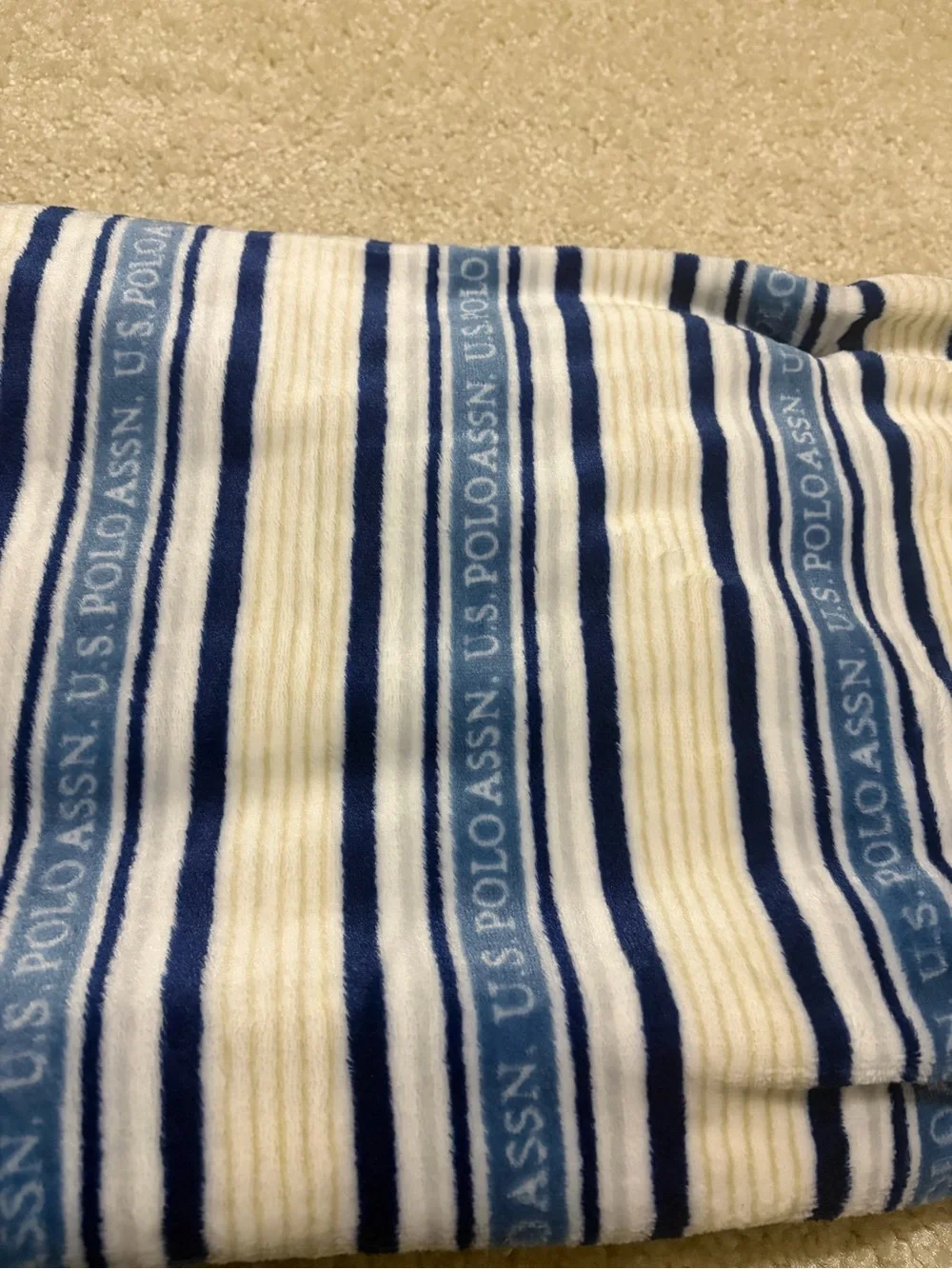 U.S. Polo Assn. Blue & White Striped Plush Throw Blanket